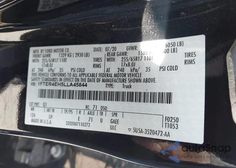 2020 Ford Ranger Xl z USA, uszkodzony, nr VIN 1FTER4EH5LLA45844